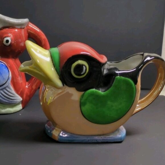 Vtg Japan & Germany Lusterware Hand Painted Bird Creamers/Pitchers Set of 3, EUC - Picture 2 of 8